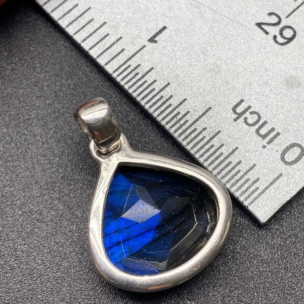🆕 Labradorite Faceted PENDANT 💙💙💙Solid Sterling Silver 925🔥🔥🔥 - Picture 5 of 5
